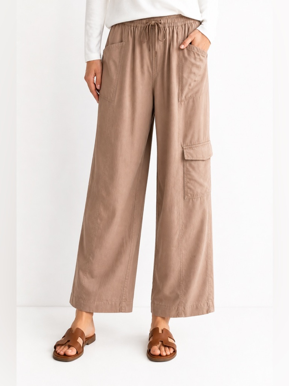 Madewell Softdrape Pull-On Cargo Pants Wide Leg Ankle TENCEL Taupe M